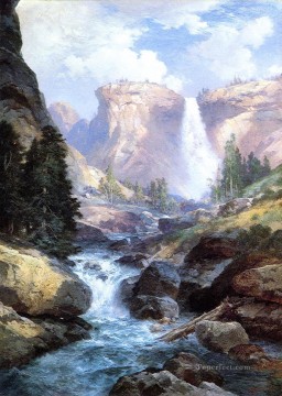 Waterfall in Yosemite2 Rocky Mountains School Thomas Moran Oil Paintings